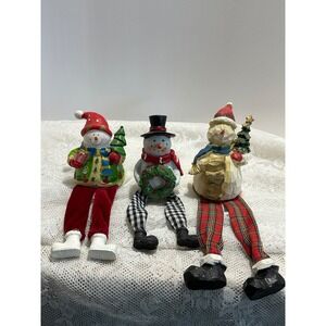 Set of 3 Adorable Sitting Snowman Figurines Christmas Decor Home Holiday